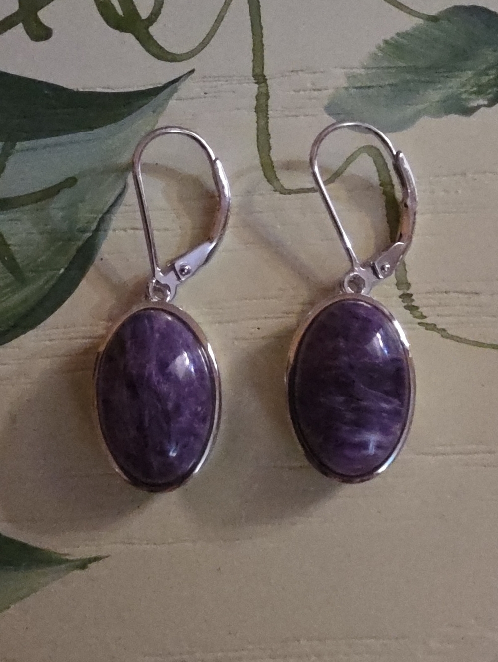 JTV Russian Charoite Sterling Silver Dangle Earrings
